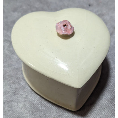 Vintage Cream And Pink Heart Floral Lidded Trinket Box