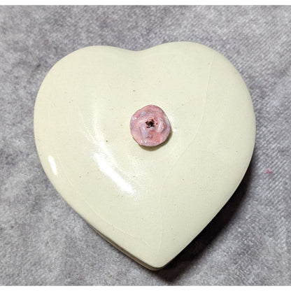 Vintage Cream And Pink Heart Floral Lidded Trinket Box