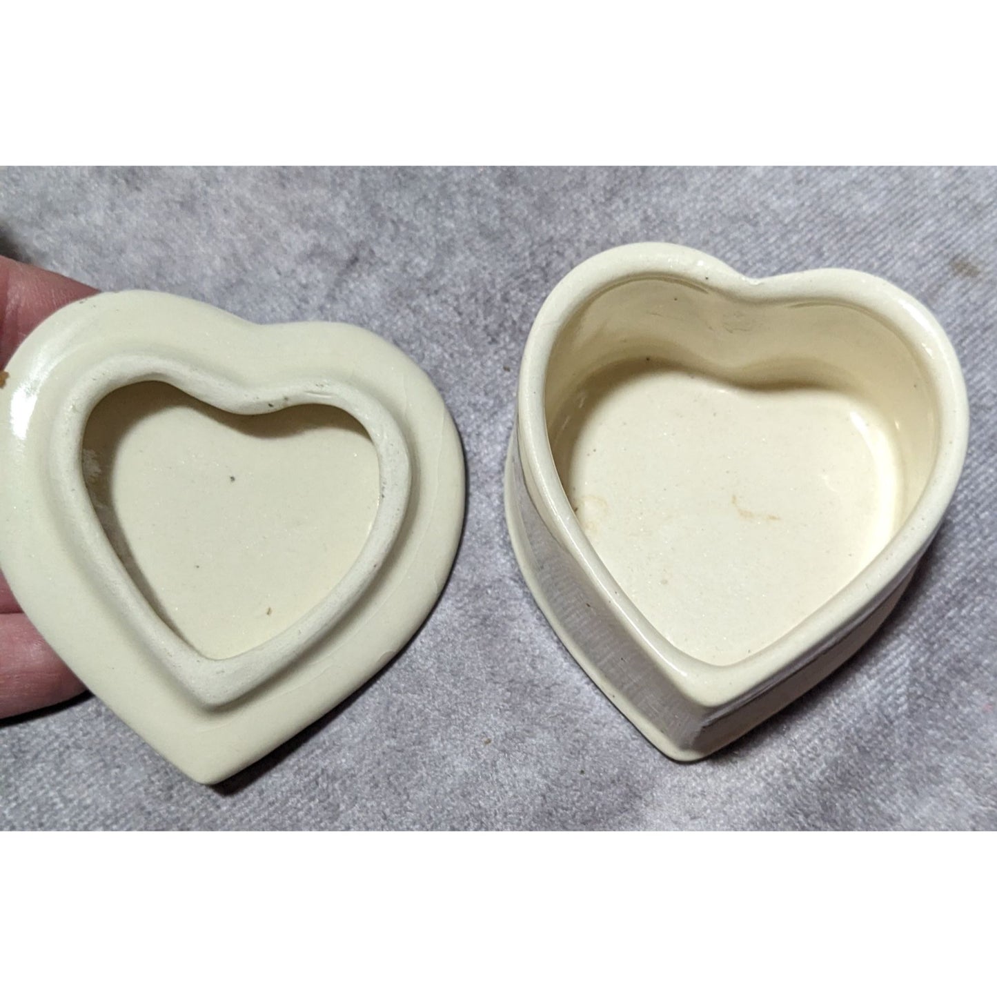 Vintage Cream And Pink Heart Floral Lidded Trinket Box