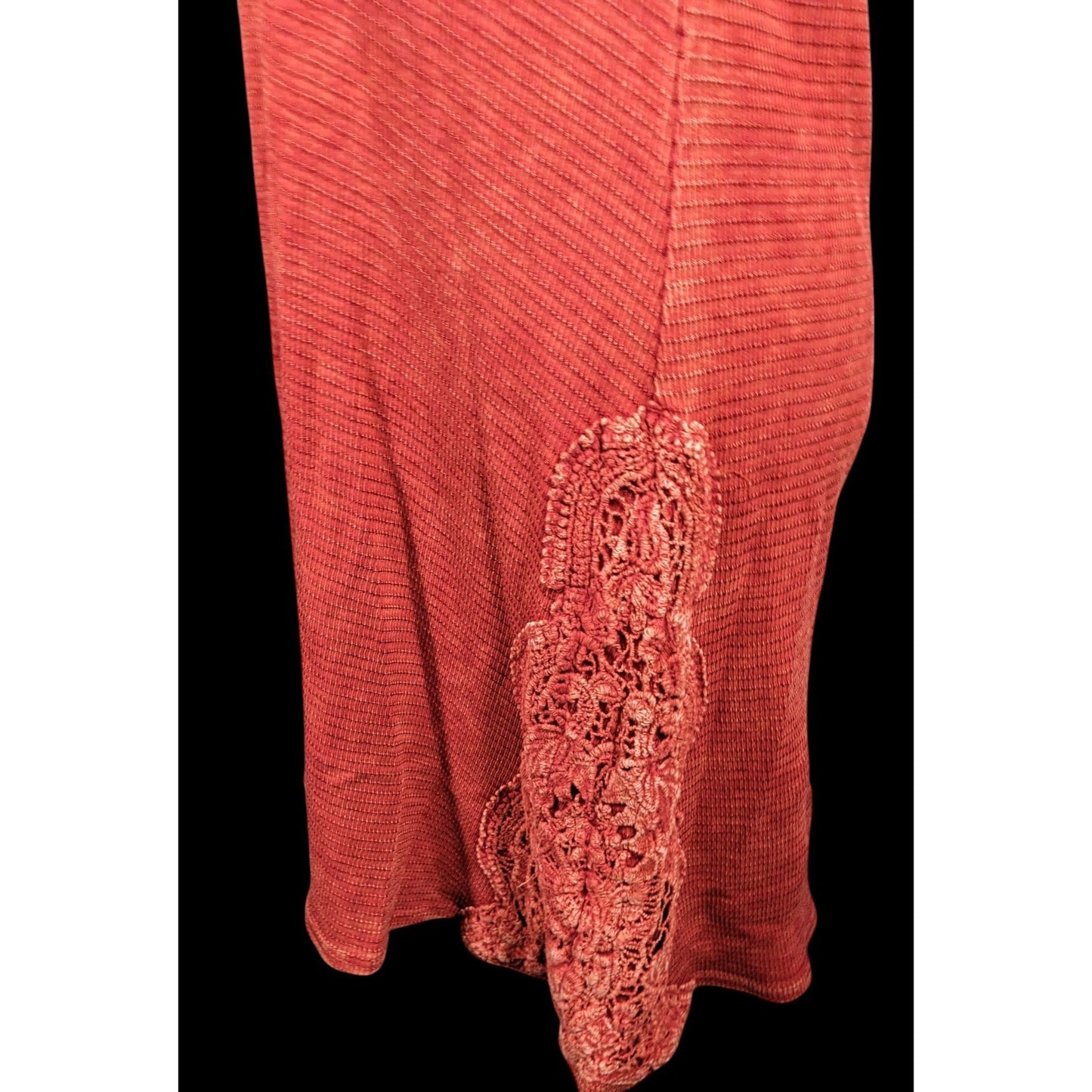 Able Bohemian Textured Knit Thermal Dress With Embroidered Floral Applique Accents