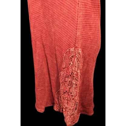 Able Bohemian Textured Knit Thermal Dress With Embroidered Floral Applique Accents