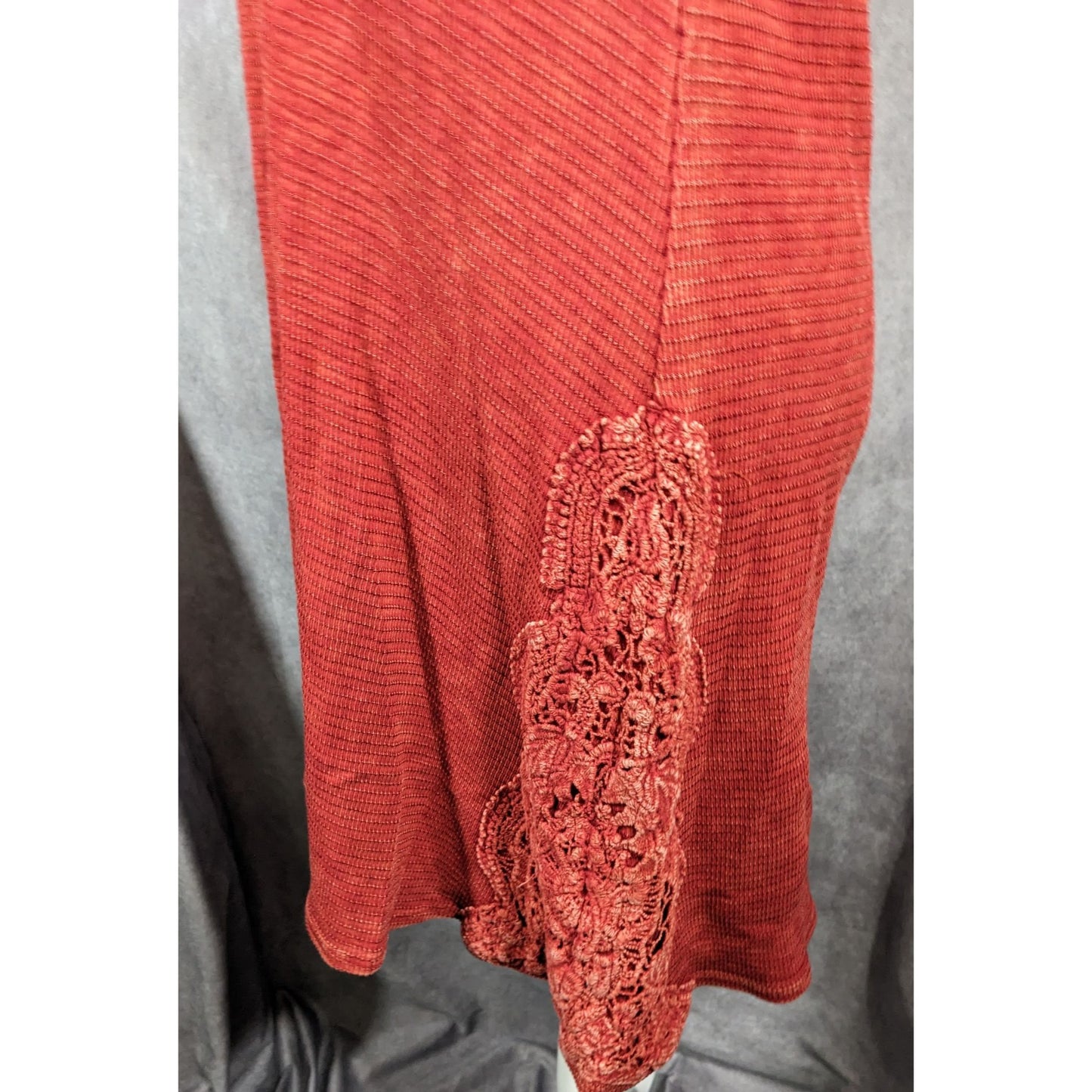 Able Bohemian Textured Knit Thermal Dress With Embroidered Floral Applique Accents