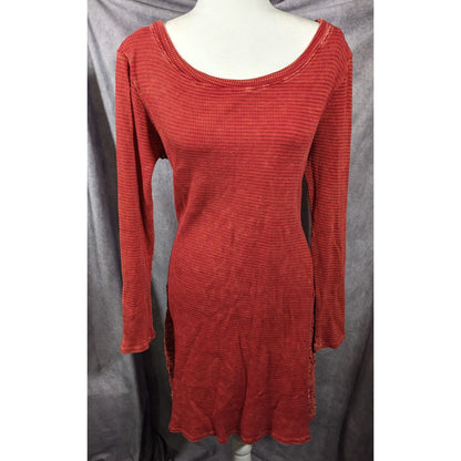 Able Bohemian Textured Knit Thermal Dress With Embroidered Floral Applique Accents