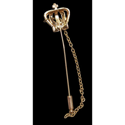 Vintage Crown Shaped Gold Tone Rhinestone Stick Pin