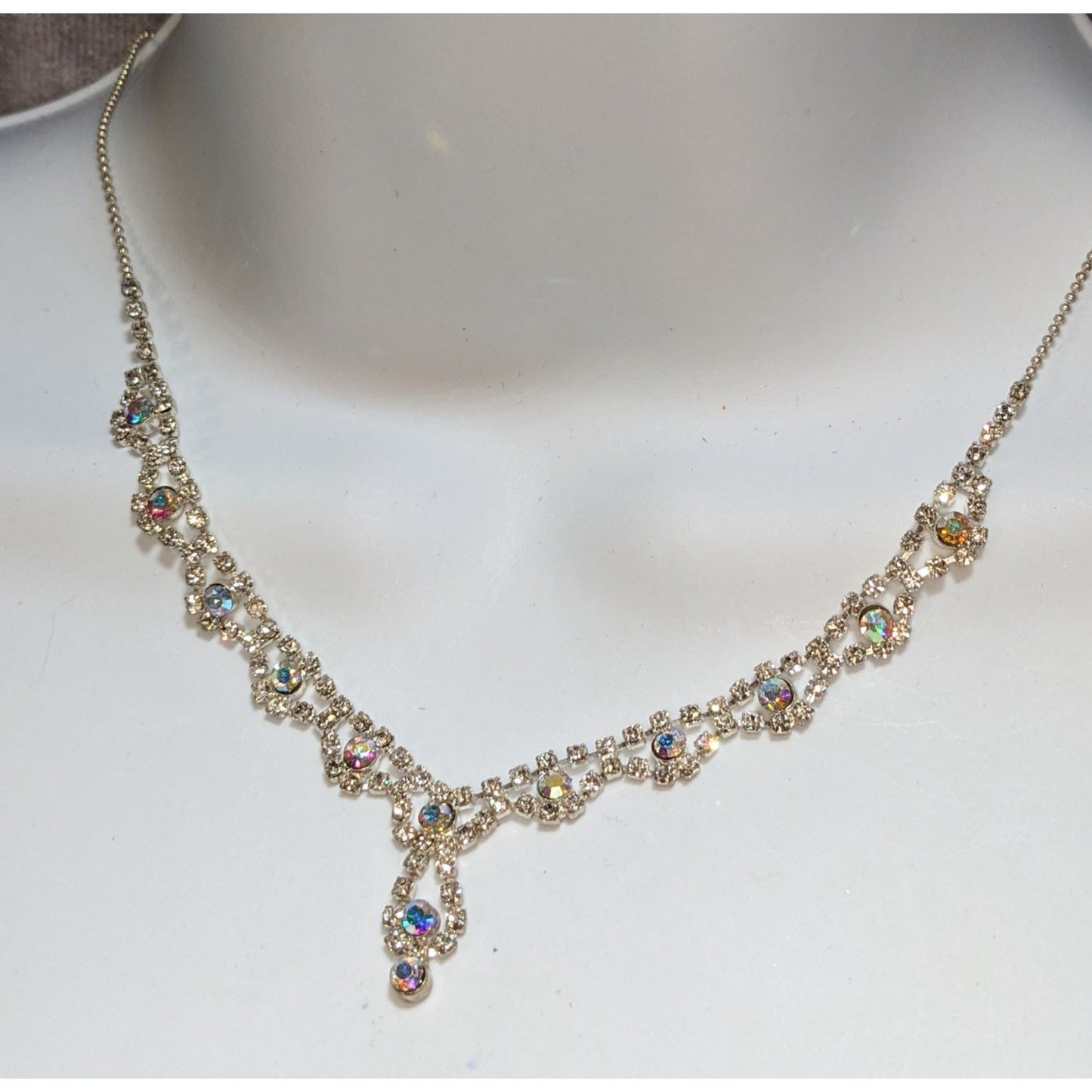 Princesscore Prom Rhinestone Choker Necklace Silver Tone Aurora Borealis
