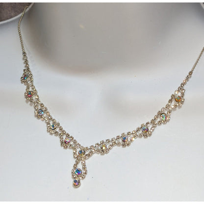 Princesscore Prom Rhinestone Choker Necklace Silver Tone Aurora Borealis