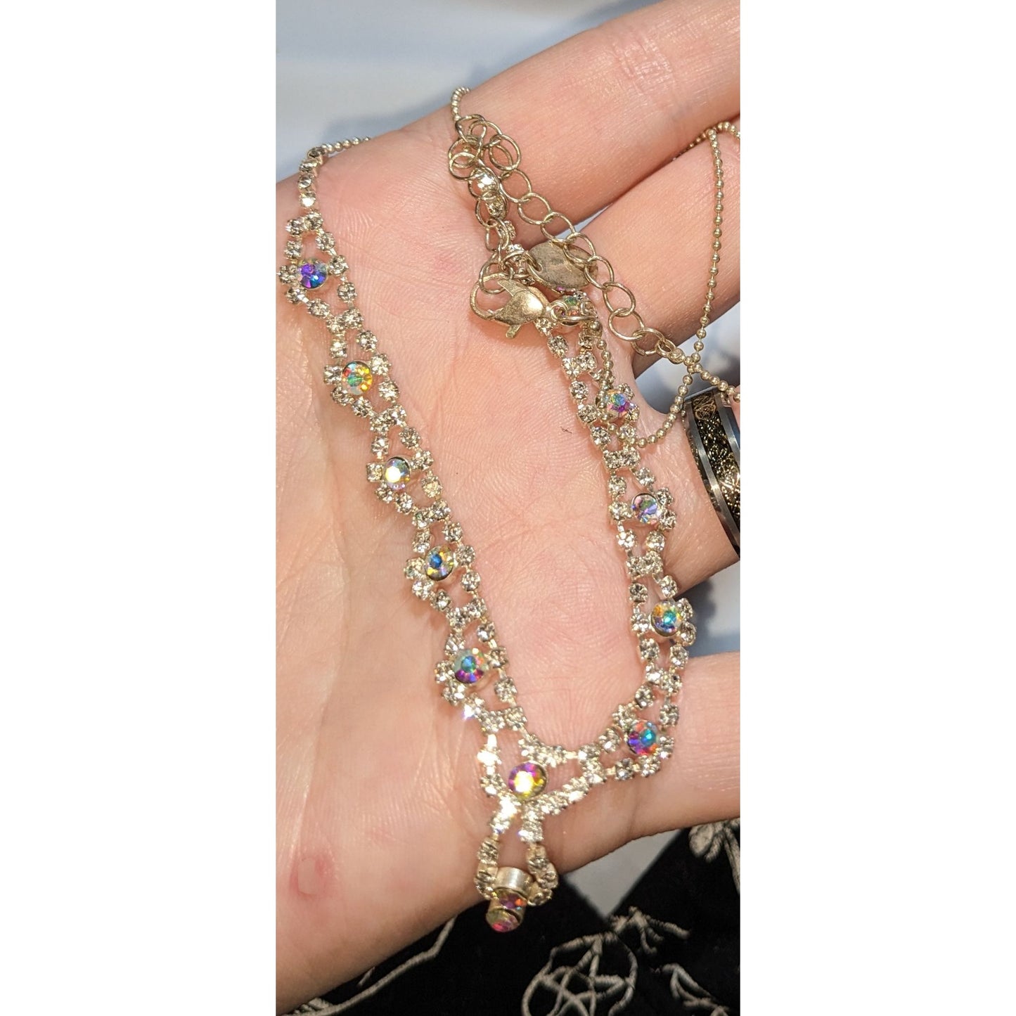 Princesscore Prom Rhinestone Choker Necklace Silver Tone Aurora Borealis