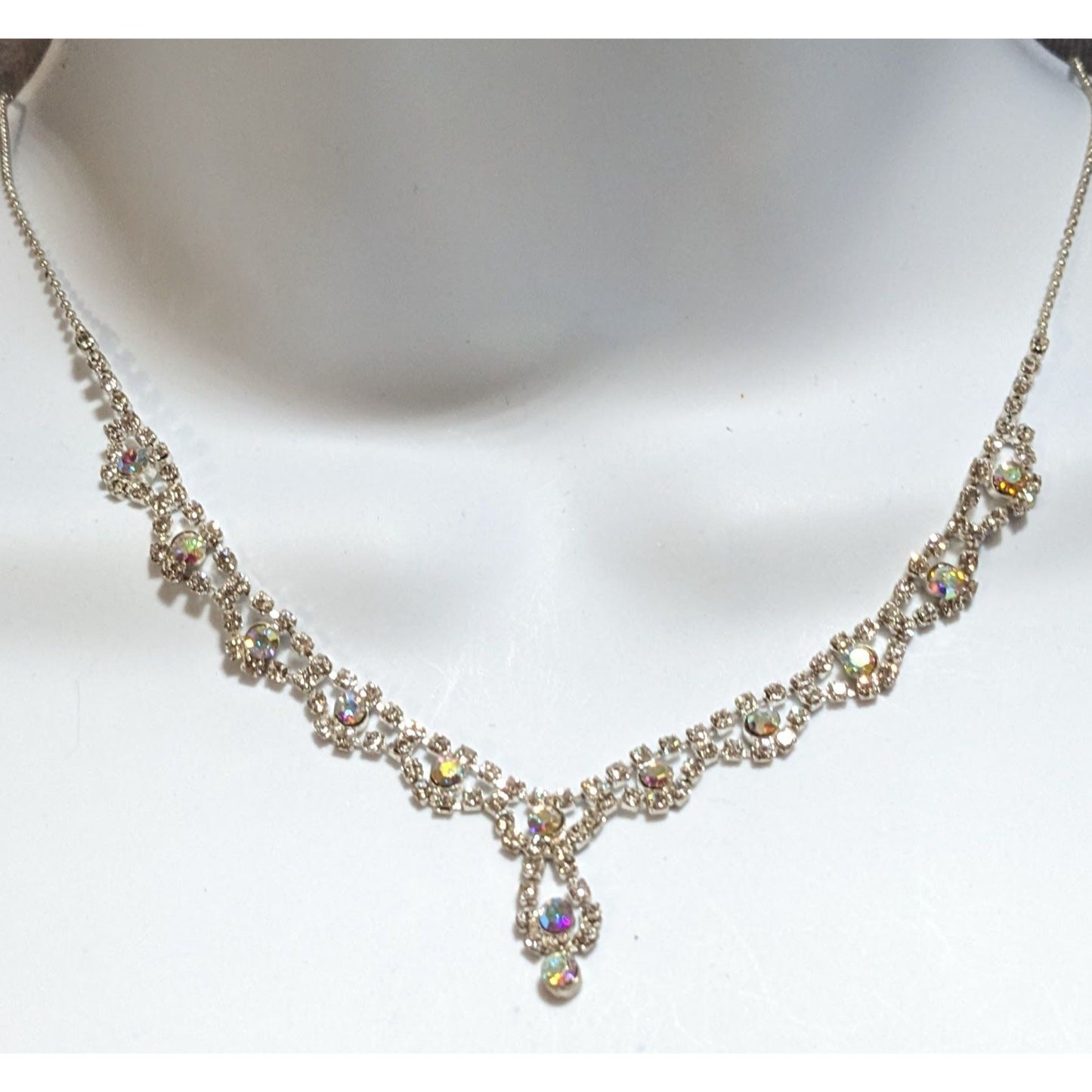 Princesscore Prom Rhinestone Choker Necklace Silver Tone Aurora Borealis