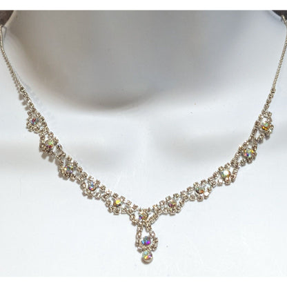 Princesscore Prom Rhinestone Choker Necklace Silver Tone Aurora Borealis