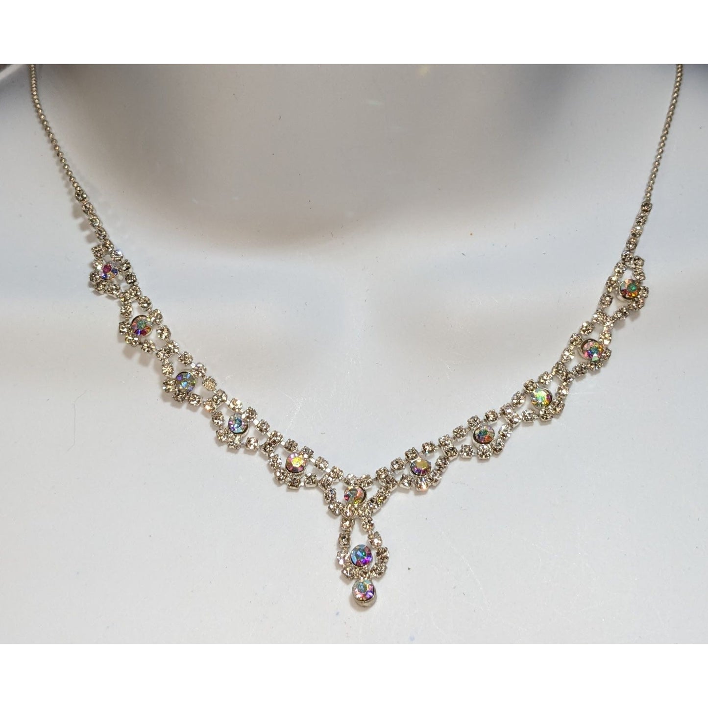 Princesscore Prom Rhinestone Choker Necklace Silver Tone Aurora Borealis