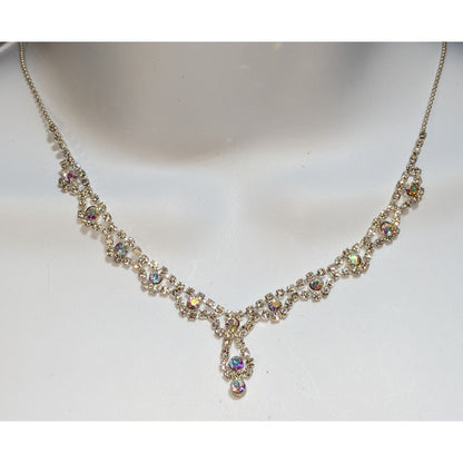 Princesscore Prom Rhinestone Choker Necklace Silver Tone Aurora Borealis