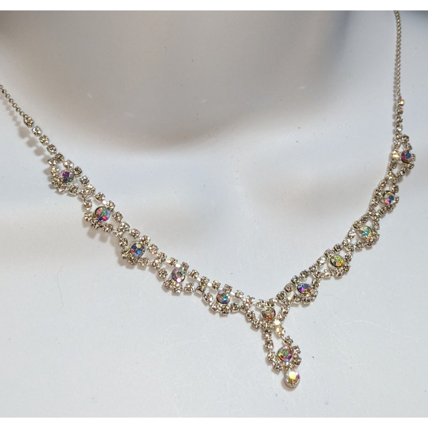 Princesscore Prom Rhinestone Choker Necklace Silver Tone Aurora Borealis