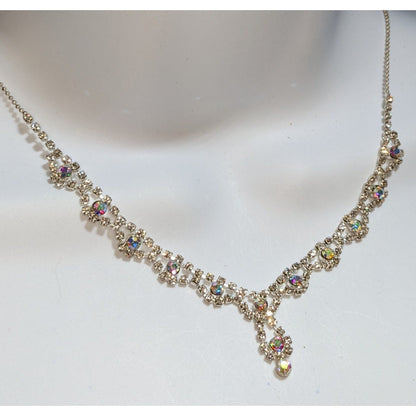 Princesscore Prom Rhinestone Choker Necklace Silver Tone Aurora Borealis