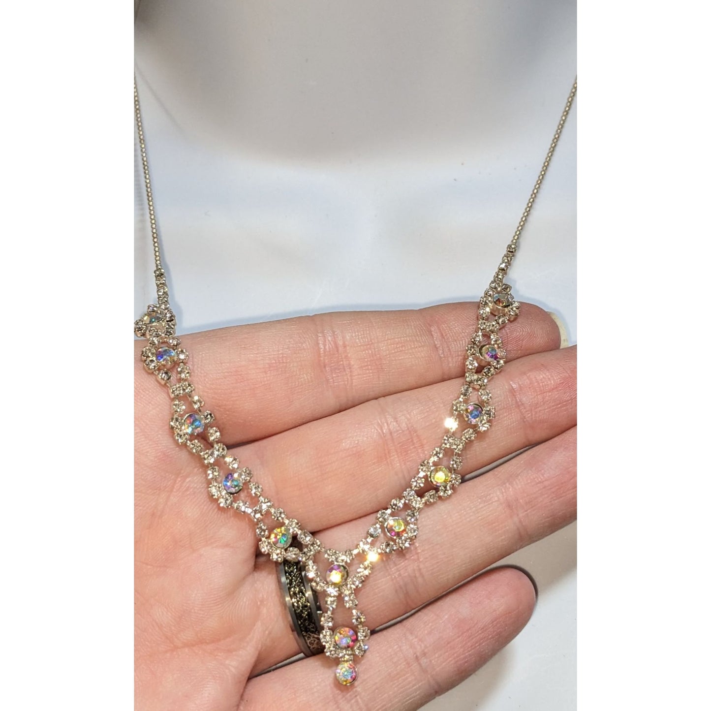 Princesscore Prom Rhinestone Choker Necklace Silver Tone Aurora Borealis