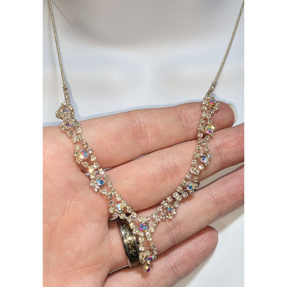 Princesscore Prom Rhinestone Choker Necklace Silver Tone Aurora Borealis