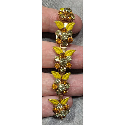 Vintage 50s Weiss NY Yellow Floral Rhinestone Bracelet