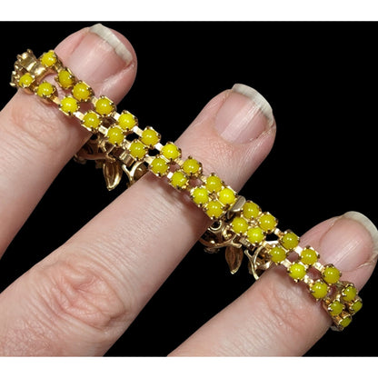 Vintage 50s Weiss NY Yellow Floral Rhinestone Bracelet