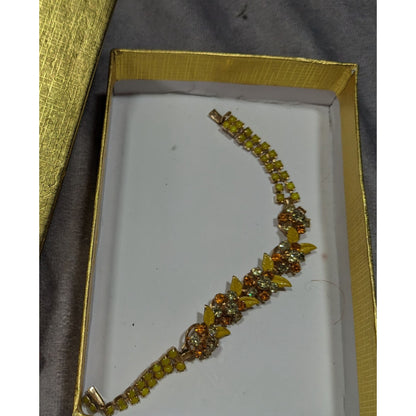 Vintage 50s Weiss NY Yellow Floral Rhinestone Bracelet