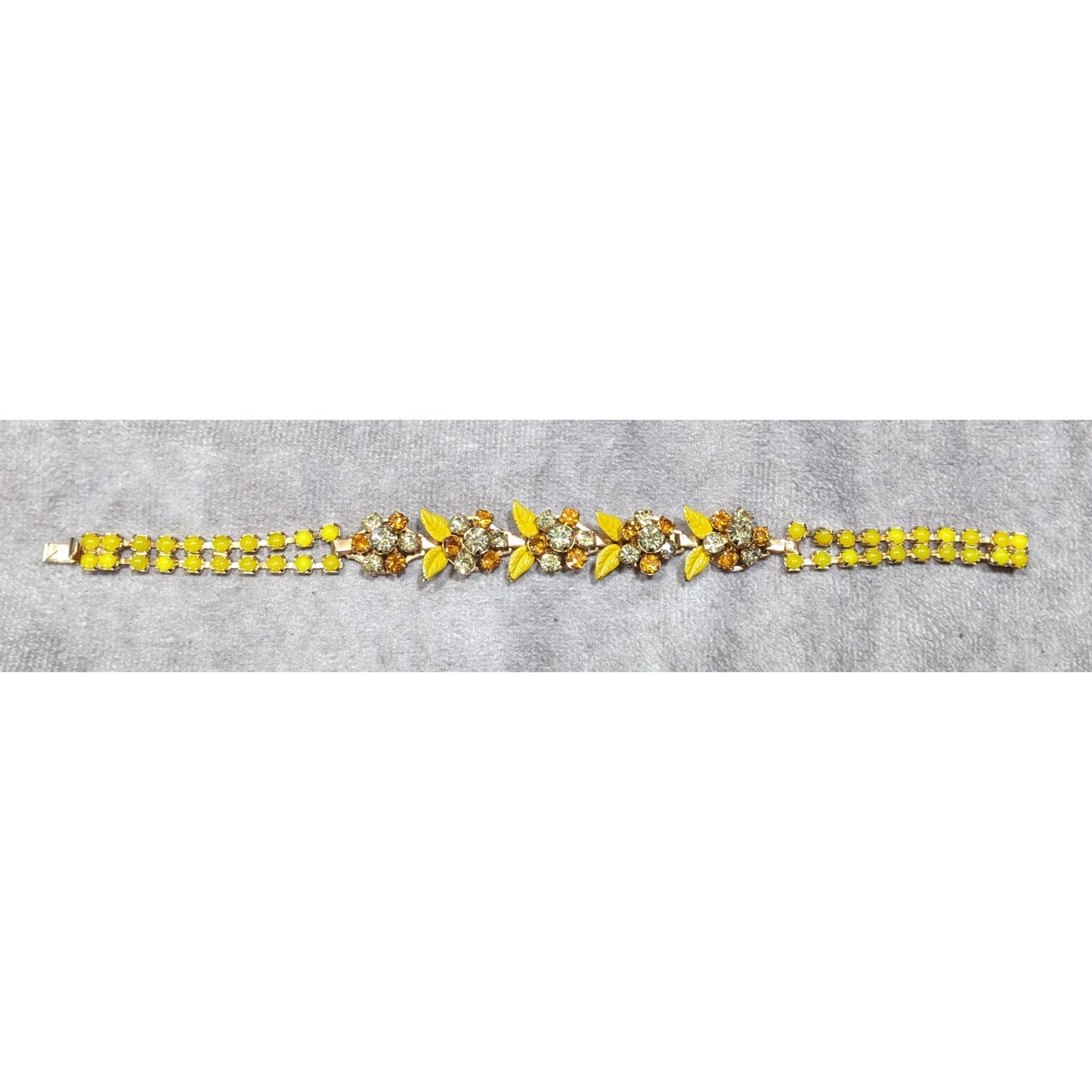Vintage 50s Weiss NY Yellow Floral Rhinestone Bracelet