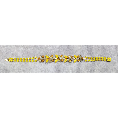 Vintage 50s Weiss NY Yellow Floral Rhinestone Bracelet