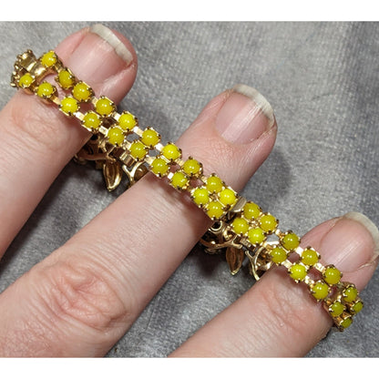 Vintage 50s Weiss NY Yellow Floral Rhinestone Bracelet