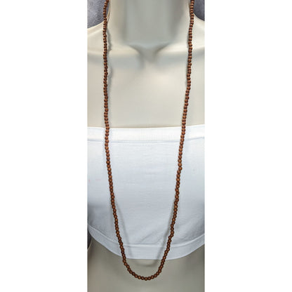 Boho Hippie Brown Wood Beaded Long Necklace 32 Inch Natural Earthy Minimalist