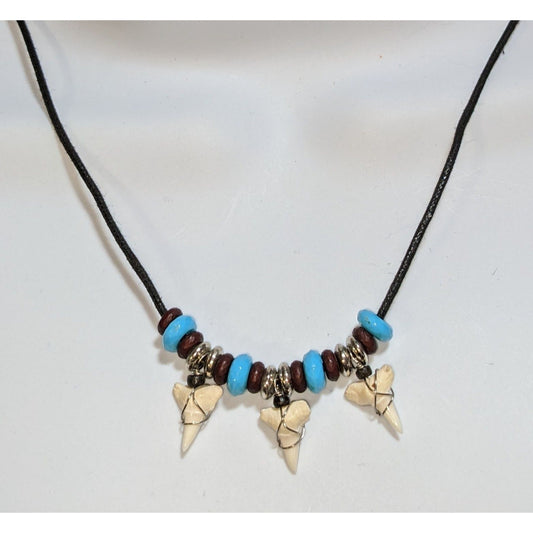 Vintage 90s Shark Tooth Necklace Tribal Surfer Boho Beaded Cord Pendant