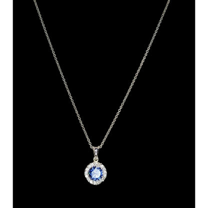 Romantic Glam Halo Blue Crystal Rhinestone Pendant Necklace Silver Tone