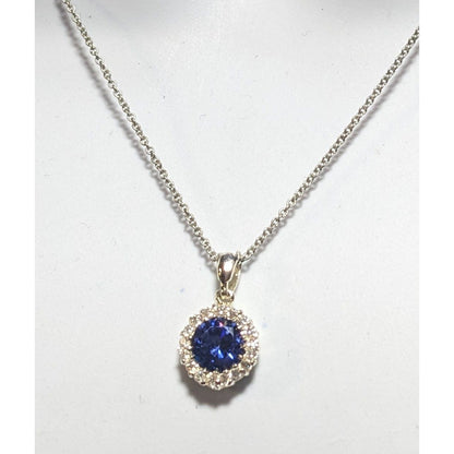 Romantic Glam Halo Blue Crystal Rhinestone Pendant Necklace Silver Tone