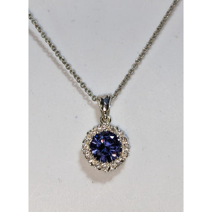 Romantic Glam Halo Blue Crystal Rhinestone Pendant Necklace Silver Tone