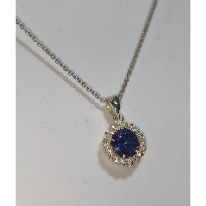 Romantic Glam Halo Blue Crystal Rhinestone Pendant Necklace Silver Tone