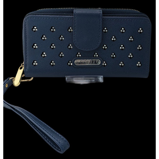 Cicelle Navy Blue Floral Rhinestone Studded Wallet With Wrist Strap