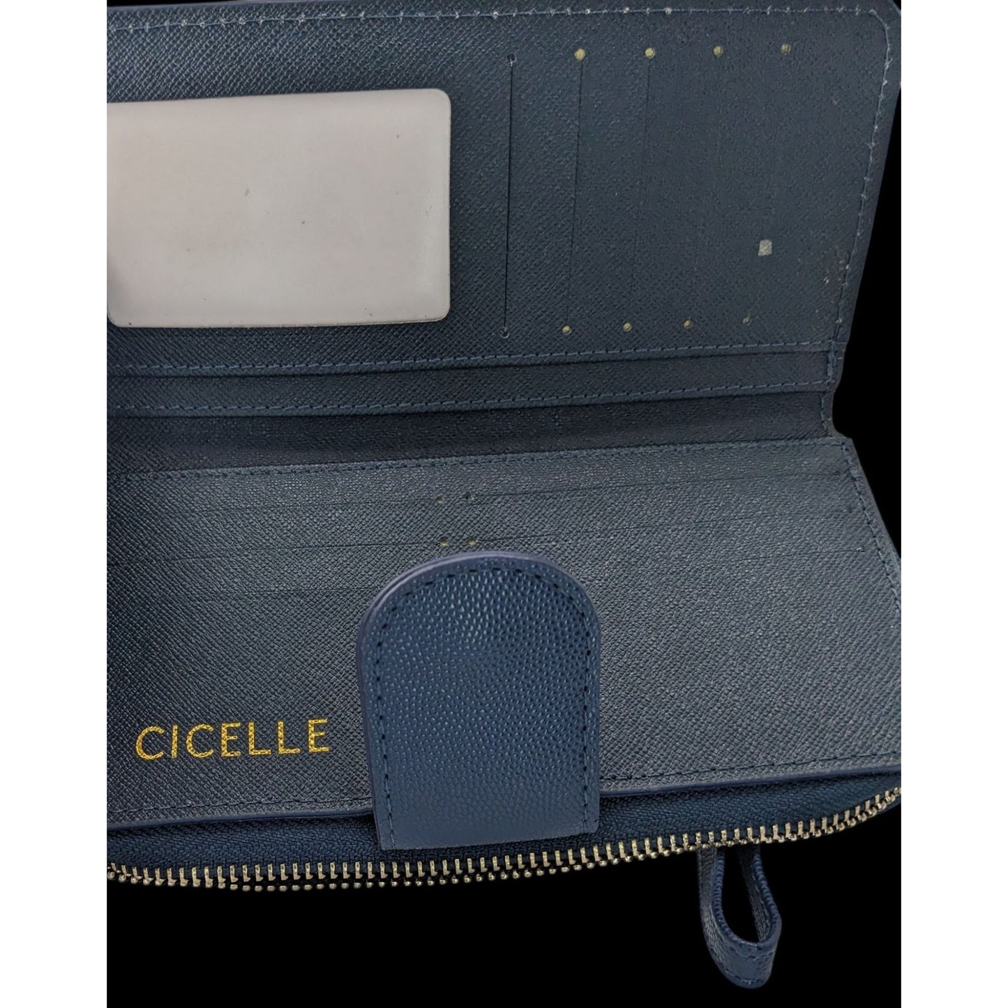 Cicelle Navy Blue Floral Rhinestone Studded Wallet With Wrist Strap