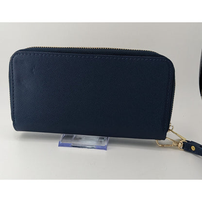 Cicelle Navy Blue Floral Rhinestone Studded Wallet With Wrist Strap
