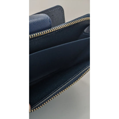 Cicelle Navy Blue Floral Rhinestone Studded Wallet With Wrist Strap