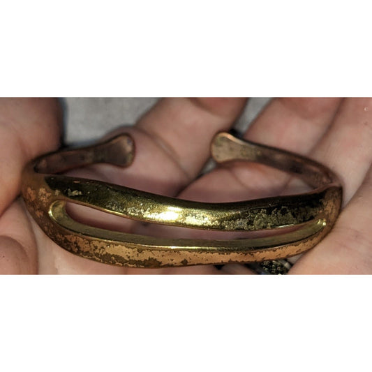 Boho Rustic Lucky Brand Distressed Two Tone Openwork Cuff Bracelet