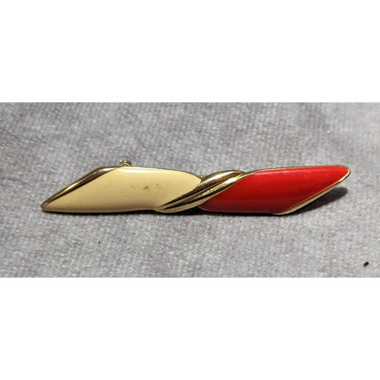 Vintage Art Deco Red And Cream Enamel Brooch