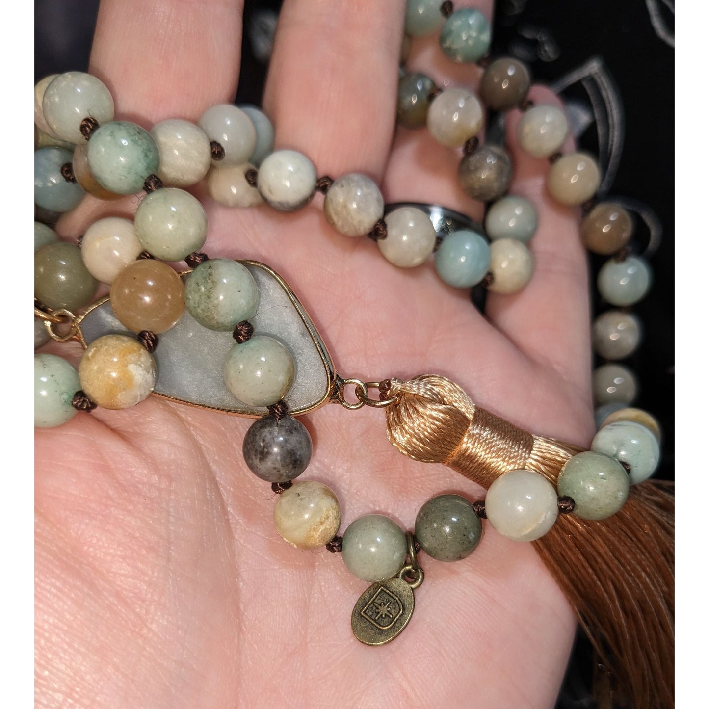 Dylan Bohemian Amazonite Beaded Necklace With Gold Tassel Pendant