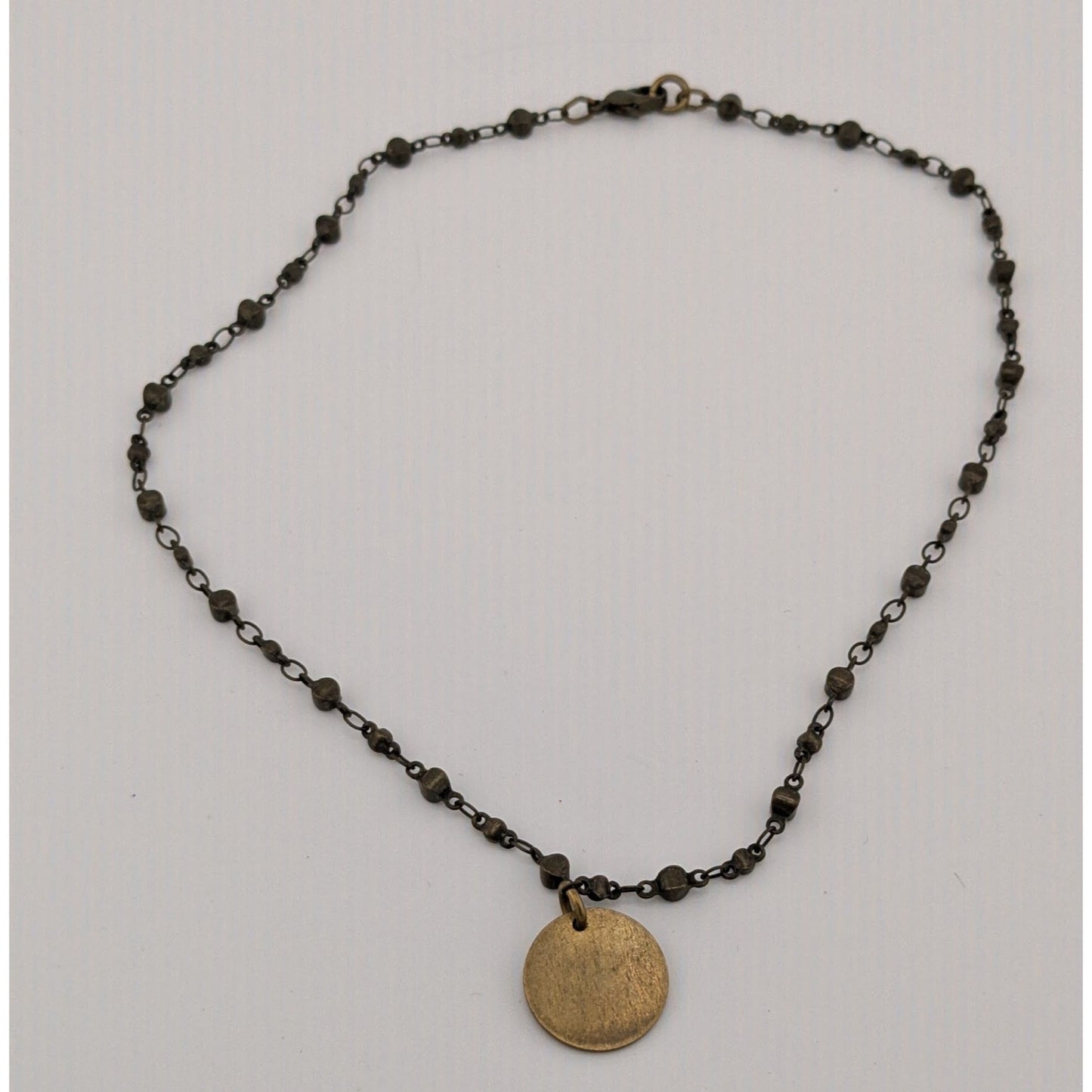 Bohemian Brass Beaded Necklace With Gold Tone Disc Pendant