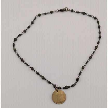 Bohemian Brass Beaded Necklace With Gold Tone Disc Pendant