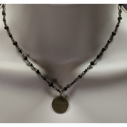 Bohemian Brass Beaded Necklace With Gold Tone Disc Pendant