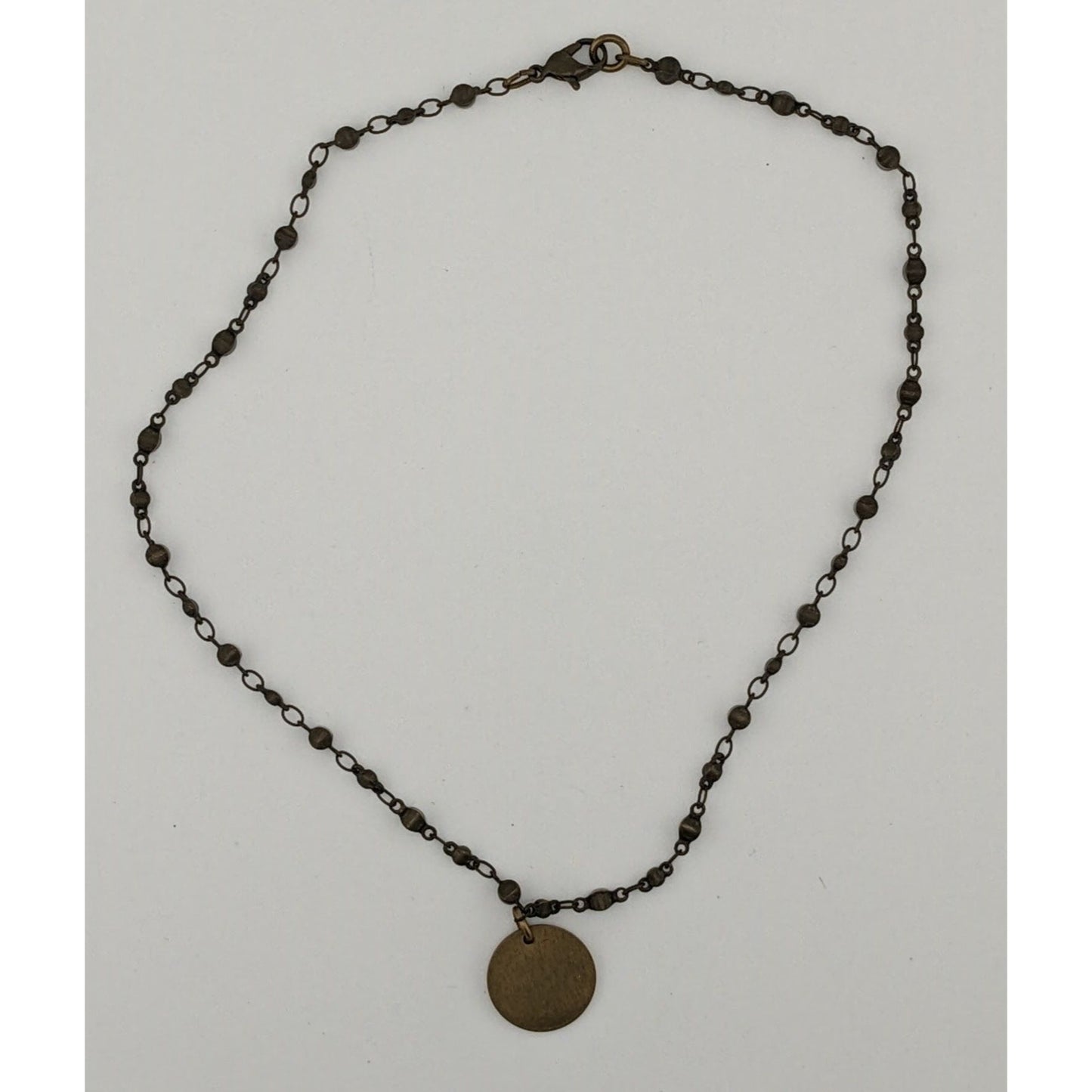 Bohemian Brass Beaded Necklace With Gold Tone Disc Pendant