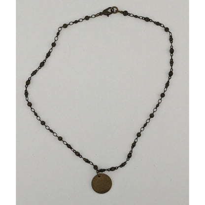 Bohemian Brass Beaded Necklace With Gold Tone Disc Pendant