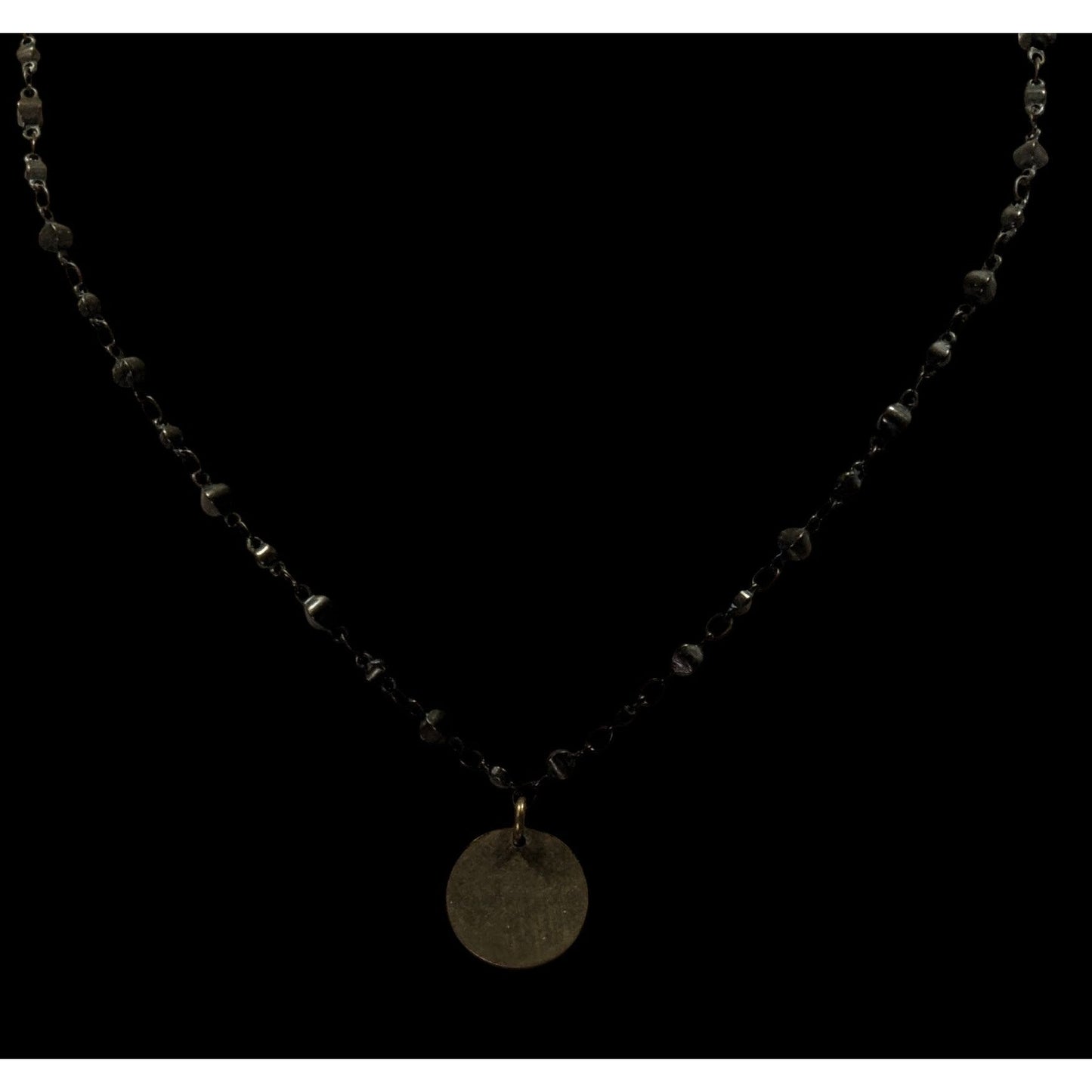 Bohemian Brass Beaded Necklace With Gold Tone Disc Pendant