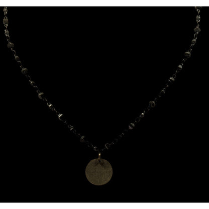 Bohemian Brass Beaded Necklace With Gold Tone Disc Pendant