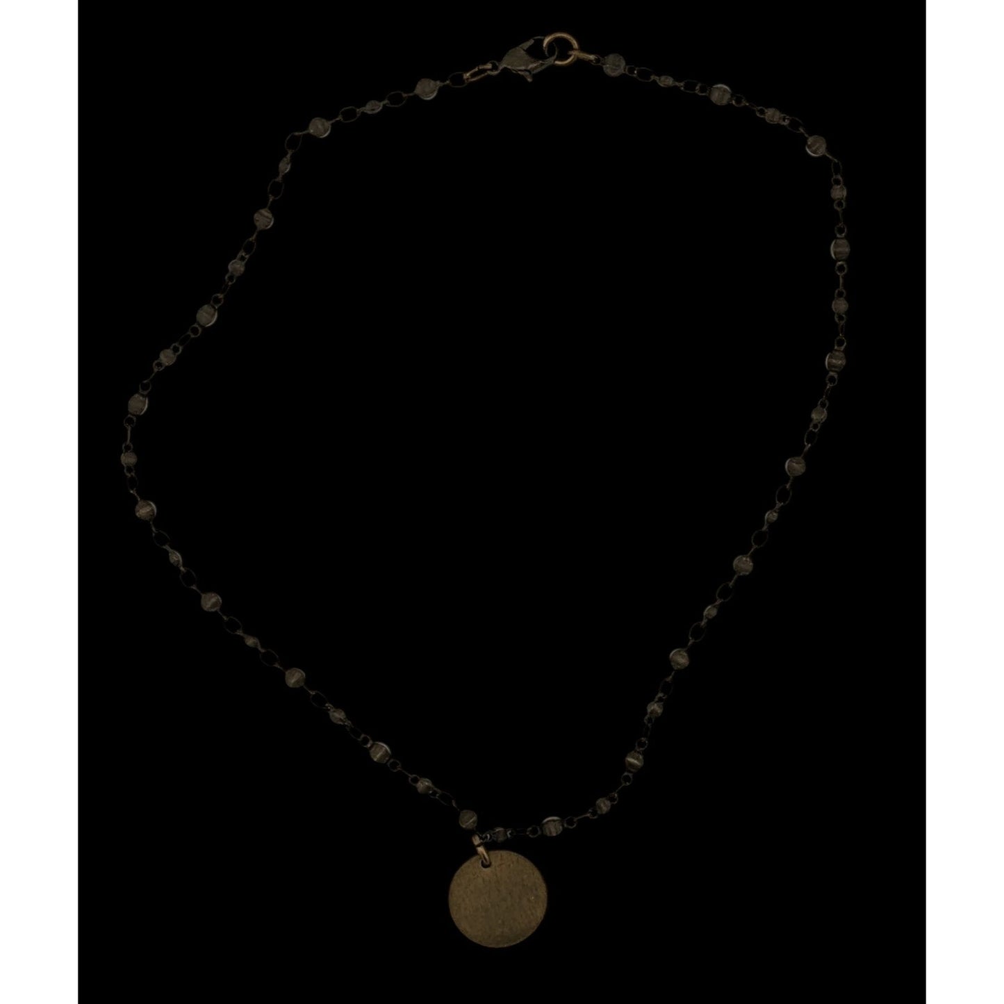 Bohemian Brass Beaded Necklace With Gold Tone Disc Pendant