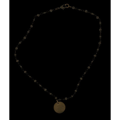 Bohemian Brass Beaded Necklace With Gold Tone Disc Pendant