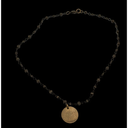 Bohemian Brass Beaded Necklace With Gold Tone Disc Pendant
