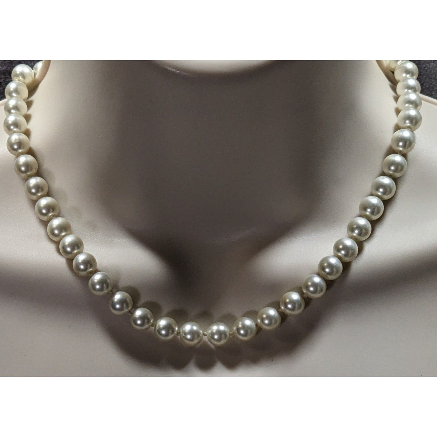 Vintage Hand Knotted White Faux Pearl Beaded Necklace