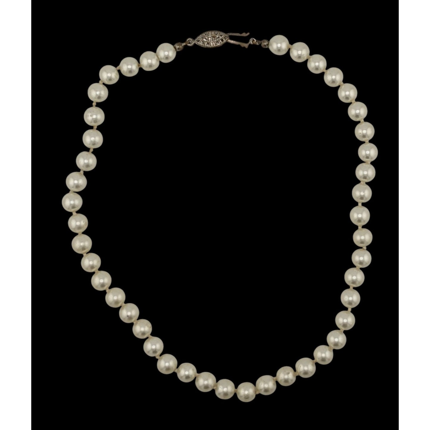 Vintage Hand Knotted White Faux Pearl Beaded Necklace